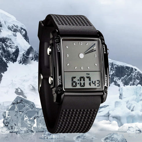 FANMIS Men's Rectangle Dial Sports Wrist Watches with 7 Colors Optional LED Backlight Multifunctional Alarm Stopwatch 12/24H Rubber Strap Watch...