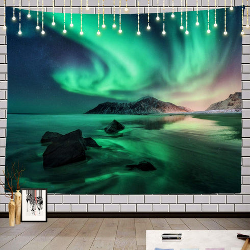 Batmerry Northern Lights Tapestry, Space Beautiful Galaxy Night Starry Image Picnic Mat Beach Towel Wall Art Decoration for Bedroom Living Room Do...