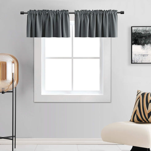 DONREN Medium Grey Valance -Basement Valances for Small Window with Rod Pocket (2 Panels,42 by 12 Inch)...