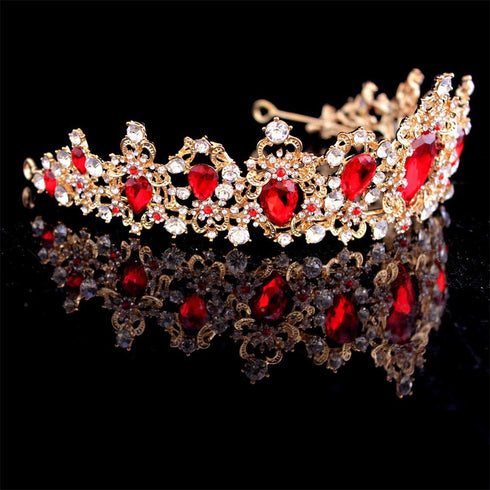Baroque Royal Queen Crowns and Tiaras for Women,Crystal Rhinestone Costume Party Festival Wedding Tiaras Headbands (Red)...