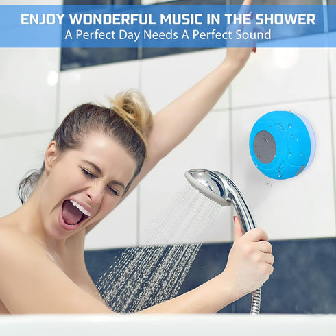 Waterproof Bluetooth Shower Speaker Portable Wireless Water Resistant Handsfree Speakerphone with Built-in Mic?Suction Cup for Bathroom Blue...