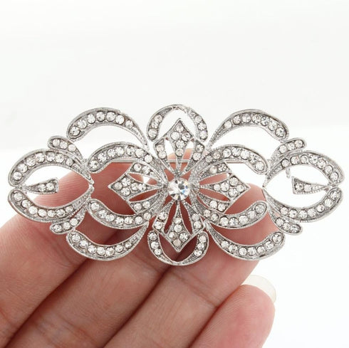 EVER FAITH Art Deco Bridal Brooch Clear Austrian Crystal Silver-Tone...
