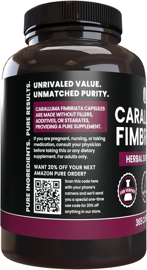 PURE ORIGINAL INGREDIENTS Caralluma Fimbriata (365 Capsules) No Magnesium Or Rice Fillers, Always Pure, Lab Verified...