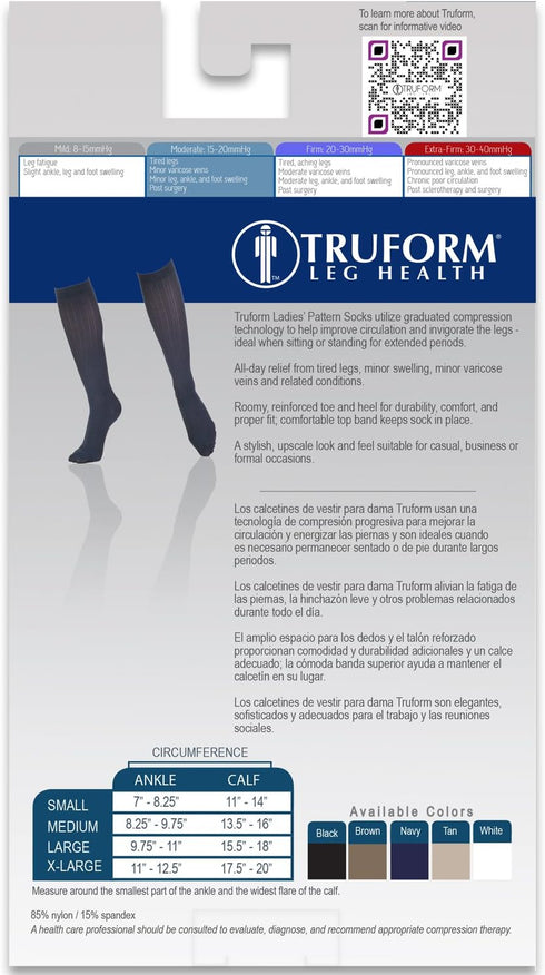 Truform Compression Socks, 15-20 mmHg, Women's Dress Socks, Knee High Over Calf Length, Tan Rib Knit, Medium...