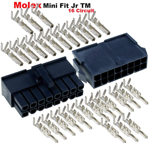 Molex Black 16-Pin Connector Pitch 4.20mm.0165" w/18-24 AWG Pin Mini-Fit Jr ™ Glow Wire Capable...
