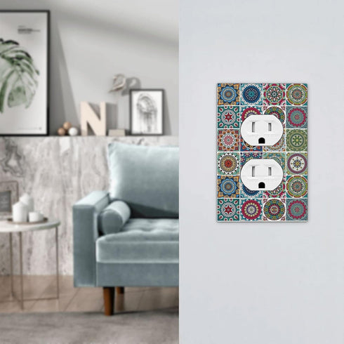 Mandala Tile Outlet Covers Wall Plate Decorative 1 Gang Duplex Light Switch Electrical Receptacle Switchplate Faceplate for Bathroom Bedroom Livin...