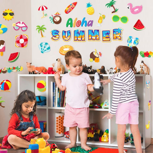 Summer Cutouts 77 Pcs Summer Beach Cut Outs Bulletin Board Summer Decorations for Classroom Cut-Outs with 160 Glue Points for School Summer Theme ...