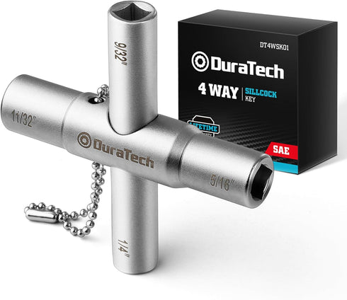 DURATECH 4 Way Sillcock Key, 1/4", 9/32", 5/16", 11/32", 1-Pack, for Valve, Faucet, and Spigots...