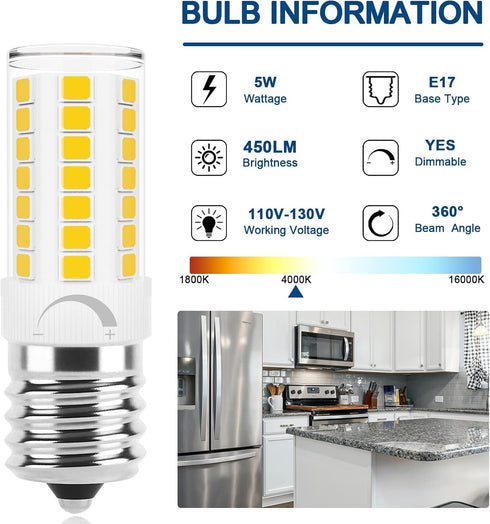LED Microwave Light Bulb, E17 LED Bulb Dimmable, 40W Incandescent Replacement, Natural White 4000K, T7 Appliance Bulb Fit for Microwave, Refrigera...