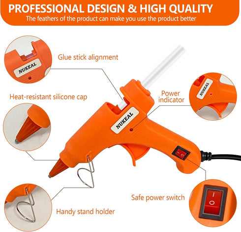 Mini Glue Gun, NUKEAL Hot Glue Gun Kit with EVA Carrying Case and 24 PCS Glue Sticks for Crafts, School DIY Arts, and Home Repair (20 Watts, Orang...