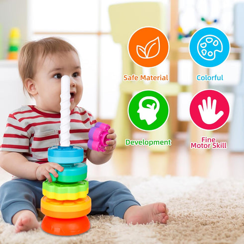 Spinning Stacking Toys for Babies 12+ Month Ring Stacker Stacking Toys for Toddlers 1-3 Montessori Toys,Educational Learning Sensory Toys for Kids...