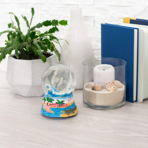 Elanze Designs Florida Dolphins Tabletop Dresser Nightstand Figurine Decoration 100MM Sturdy Glitter Water Wind Up Musical Snow Globe Plays Tune b...