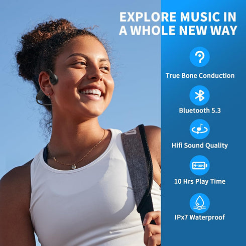 Bone Conduction Headphones, Bluetooth 5.3 Wireless Open Ear Headphones with Mic, IPX7 Sweatproof Sport Headset for Running Cycling Workout (Black)...