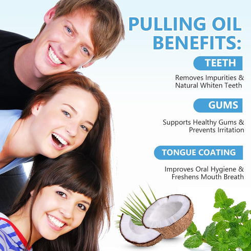 Natural Coconut Pulling Oil (8 Fl.Oz),with Tongue Scraper+Measuring Cup,Pulling Oil Mouthwash for Teeth, Pulling Oil for Teeth Whitening and Healt...