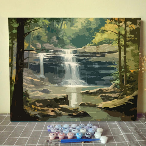 Paint by Number Kits 16 x 20 inch Canvas Streams DIY Oil Painting for Kids, Students, Beginner with Brushes & Acrylic Pigment - Mountains Waterfal...