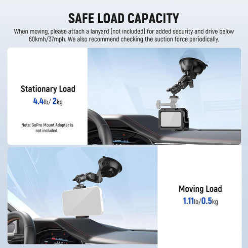 Neewer Suction Cup Mount for iPhone GoPro Action Camera with Magic Arm & 360° Pan 90° Tilt Ball Head, Quick Buckle Lock Outside Windshield Car Mou...
