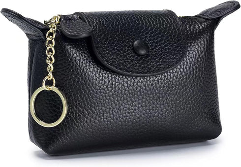 Women's Leather Coin Purse with KeyChain, Small Leather Pouch with Zipper for Women Fashionable Wallet Leather Classic Money Bag(Black), US-Bag-02...