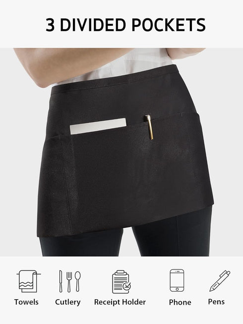 Syntus 3 Pack Server Aprons with 3 Pockets, Waterdrop Resistant Waitress Waiter Waist Apron, 11.5-inch Black...