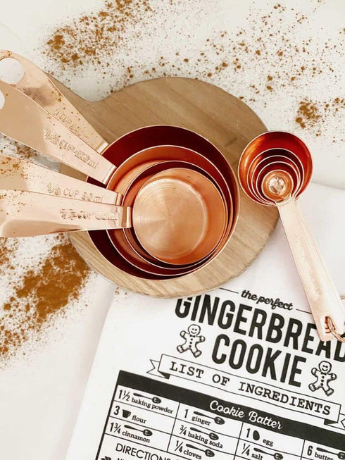 Copper Measuring Cups and Spoons Stainless Steel 9 pieces with 2 Rings...