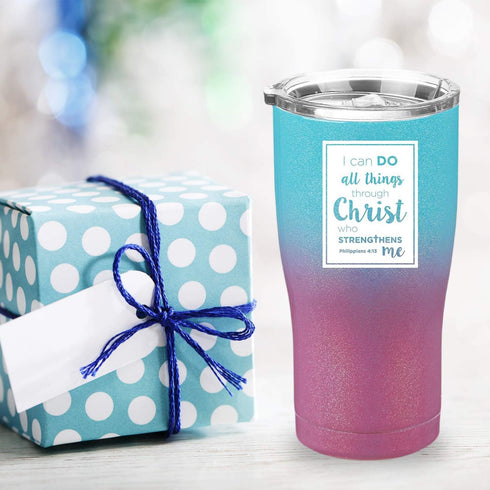 Philippians 4:13 Tumbler - I Can Do All Things Through Christ Who Strengthens Me - Stainless Steel Insulated Cup - Christian Gifts for Women (20 O...