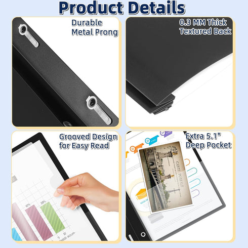 HAUTOCO 5 Pack Plastic Report Covers with 3 Prongs Fasteners Clear Front Resume Portfolio Folder for 8.5x11 Letter Size Paper, Presentation Docume...