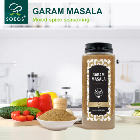 Soeos Garam Masala, 15 oz (425g), Garam Masala Powder, Indian 8-Spice Blend, Salt-No, Vegan, No Colors, Gluten Friendly, Non-GMO, Masala Seasoning...