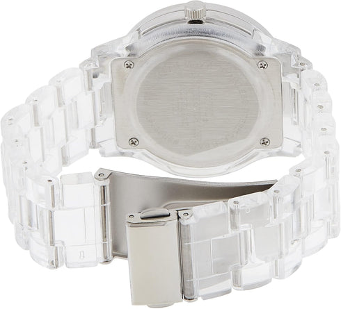 XOXO Women's Fashion Watch with Crystal Bezel Accents and Clear Resin Bracelet, Faux Chronograph Design, Quartz Movement, 38mm Case, Fits Wrists 5...