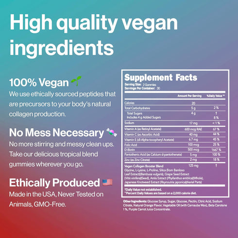 Vegan Beauty Support Gummies Collagen Booster with Biotin, Vitamin C, A, E, Folic Acid, and More - 60 Gummies - Plastic-Free Tin - Made with Natur...