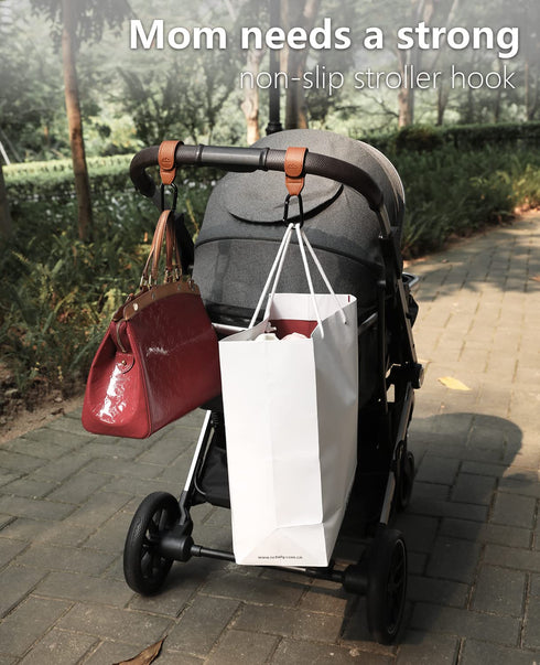 Stroller Hooks Bag Hooks for Hanging Diaper Bags Multipurpose Hooks for Grocery Shopping Bags Premium Vegan Leather Pram Straps Baby Stroller Hook...