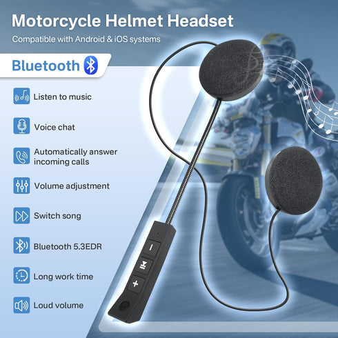 Motorcycle Helmet Bluetooth Headset - Outdoor Waterproof Sports Hands Free Speakers Headset,Automatic Call Wireless Motorcycle Headset,15 Hours Pl...