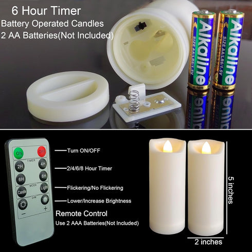 2"x5" Outdoor LED Battery Operated Candles with Timer/Remote Plastic Flickering Waterproof Flameless Candles Wedding Party Halloween Christmas Bir...