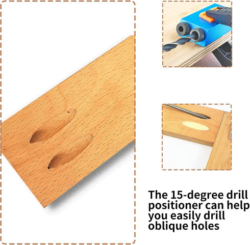 14 Pcs Pocket Hole Jig Kit, 15 Degree Woodworking Inclined Hole Jig with 6/8/10mm Drive Adapter and Clip...