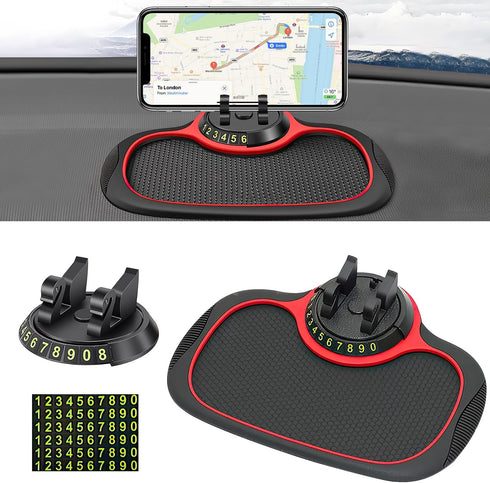 Multifunction Car Anti-Slip Mat Auto Phone Holder, Rotatable Anti Skid Car Dashboard Pad with Temporary Parking Numbe, Universal Phone Holder With...