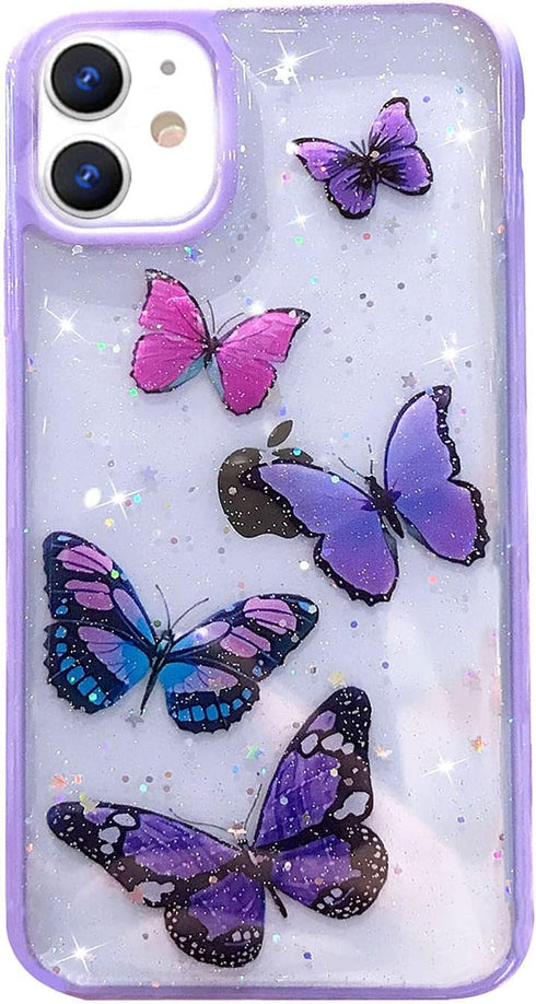 Butterfly Bling Clear Case Compatible with iPhone 12 and iPhone 12 Pro 6.1 inch 2020, Case for Women Cute Slim Soft Slip Resistant Protective - Pu...