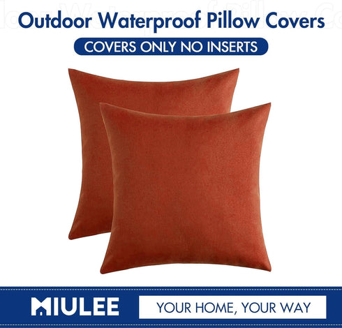 MIULEE Fall Pack of 2 Decorative Outdoor Solid Waterproof Throw Pillow Covers Polyester Linen Garden Farmhouse Cushion Cases for Patio Tent Balcon...