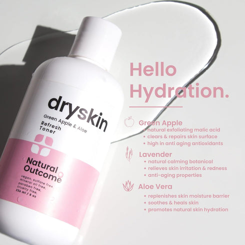 Hydrating Face Toner for Dry Skin Witch Hazel, Green Apple & Aloe Vera Facial Astringent by Natural Outcome Skincare, Gentle Soothing Cleansing Wa...
