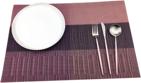 Gugrida Exquisite Woven Vinyl Placemats for Dining Table Heat Resistant PVC Bamboo Style Table Mats (6, Ombre Purple Red)...