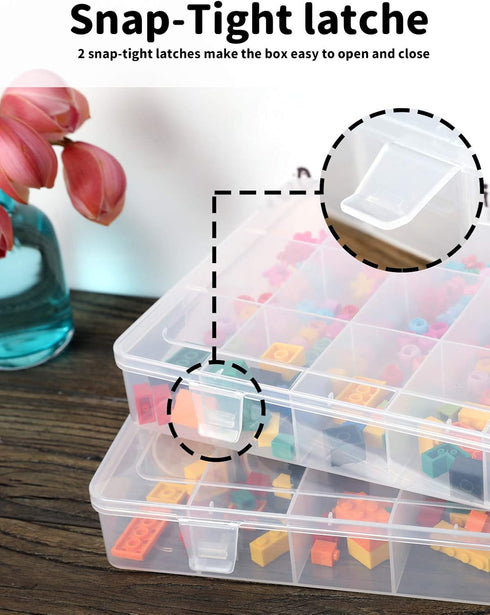UHOUSE 2 PCS 18 Grids Clear Plastic Organizer Container Storage Box with Fixed Dividers for Nuts and Bolts, Tools Storage Organizer Box Case for C...
