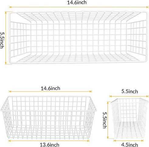 2 Sets Extra Large Hanging Wall Basket, White Metal Wire Baskets with Steel Hooks for Organizing, WallmountedFruit Vegetable Toy Snack Storage, Ho...