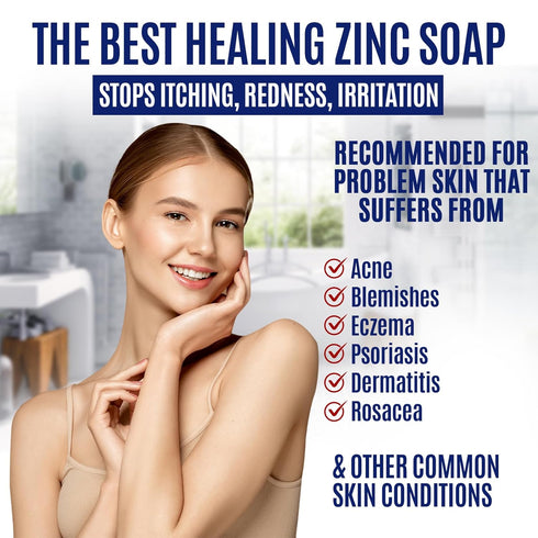 Pyrithione Zinc Face Wash | 2% ZnP Zinc Soap Skin Therapy Body Cleanser for Acne, Rosacea, Eczema, Dermatitis, Psoriasis, Itching | Cleansing, Cal...