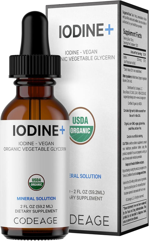 Codeage USDA Certified Organic Iodine Drops - 250 Mcg Per Serving - 1+ Year Supply - Liquid Iodide Supplement - Pure, Clear Iodine - Vegan Potassi...