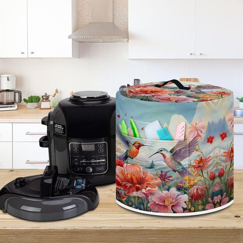 Hummingbird Floral Air Fryer Cover Washable Pressure Cooker Dust Cover for 6 Qt Small Kitchen Appliance Cover with Top Handle Dust Protection Brea...