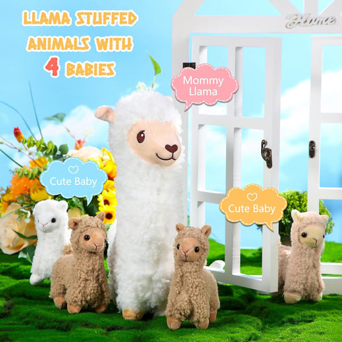 Llama Stuffed Animals with 4 Baby Llamas Cute Alpaca Plush Set Kawaii Llama Soft Pillow Dolls for Kids Girls Birthday Wedding Anniversary Presents...