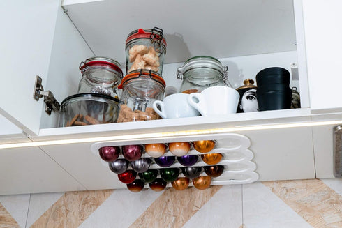 Demi's Home Adhesive Coffee Pod Holder for Nespresso Vertuo Capsules (Measure Before Purchase) - Suitable to be Mounted Inside/Under the Cabinet o...