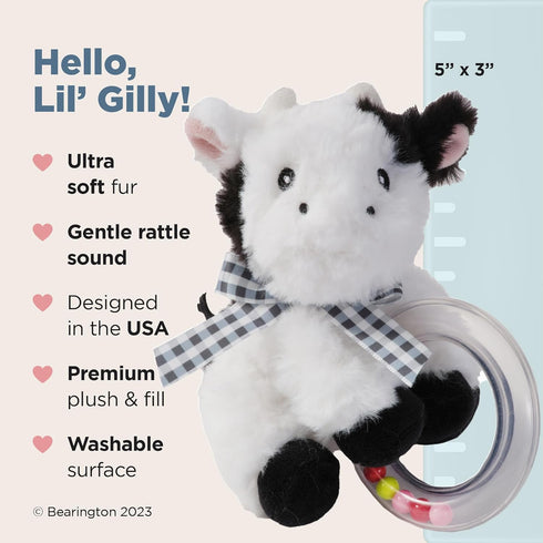 Bearington Lil' Gilly 5.5 Inch Cow Baby Rattle - Soft Rattles for Babies 0-6 Months - Baby Rattles & Plush Rings Baby Cow Rattle...