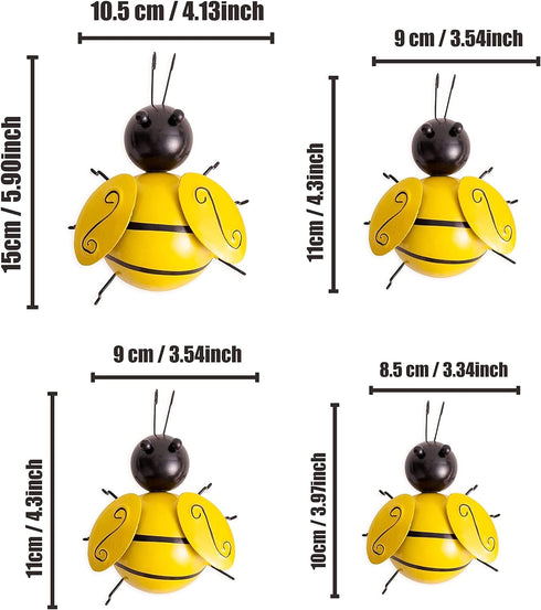 Yungeln Metal Wall Art, 4PCS Metal Bumble Bee Wall Decor, 3D Iron Bee Art Sculpture Hanging Wall Decorations for Outdoor Home Garden...