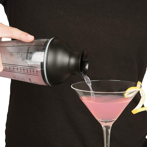 16oz Large Cocktail Shaker Bar Set- Includes Measuring Jigger, Strainer, 6 Printed Mixed Drink Recipe Measurements on Bottle- Fun Bartender Kit fo...