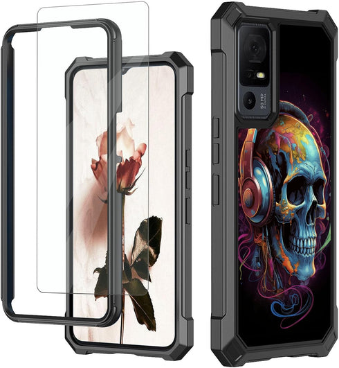 for TCL 40 XL Case,TCL 40 T Phone Case with Glass Screen Protector,Heavy Duty Hard PC,Shock-Absorbing Corner TPU Bumper Shockproof Protective Phon...