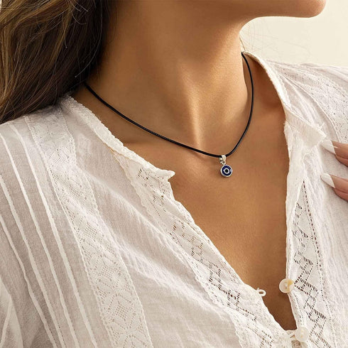 Bohemia Evil Eye Choker Necklace Black Leather Rope Necklace Vintage Turkish Eye Pendant Necklace Round Eyeballs Necklaces Chain Jewelry for Women...