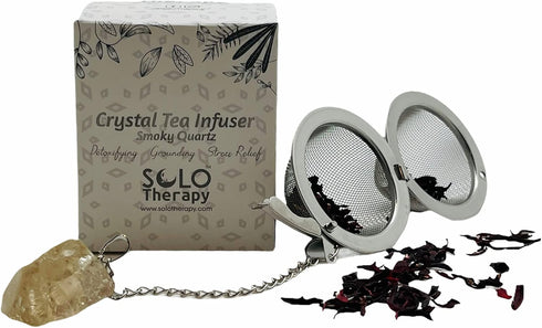 Crystal Tea Infuser, Smoky Quartz, Stainless Steel Ball Mesh Tea Strainer, Smoky Quartz Ball Tea Filter with Extended Chain Hook for Brew Fine Loo...